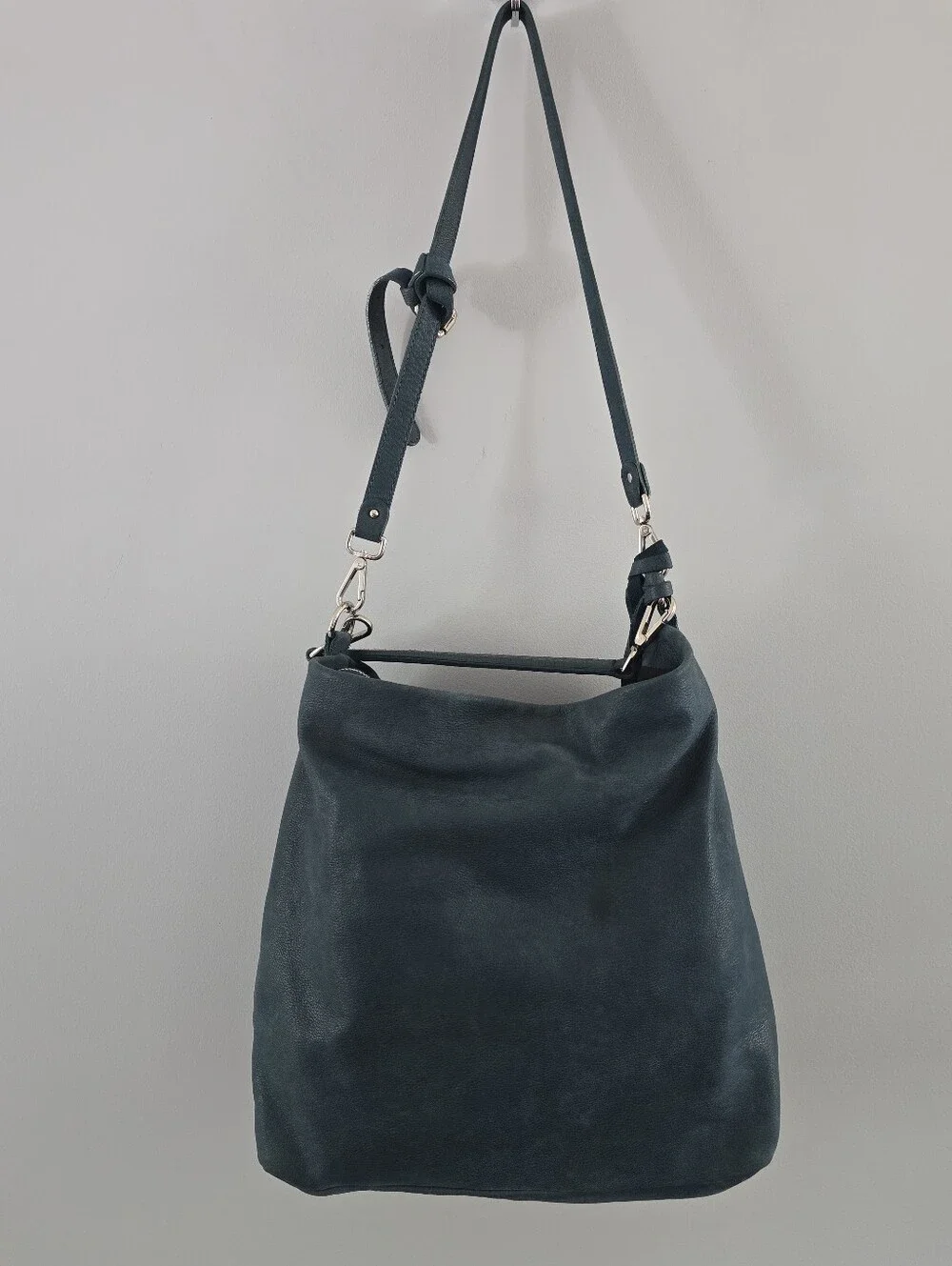 Gianni Chiarini Large Teal Blue Italian Leather Hobo Bag Silver Hardware